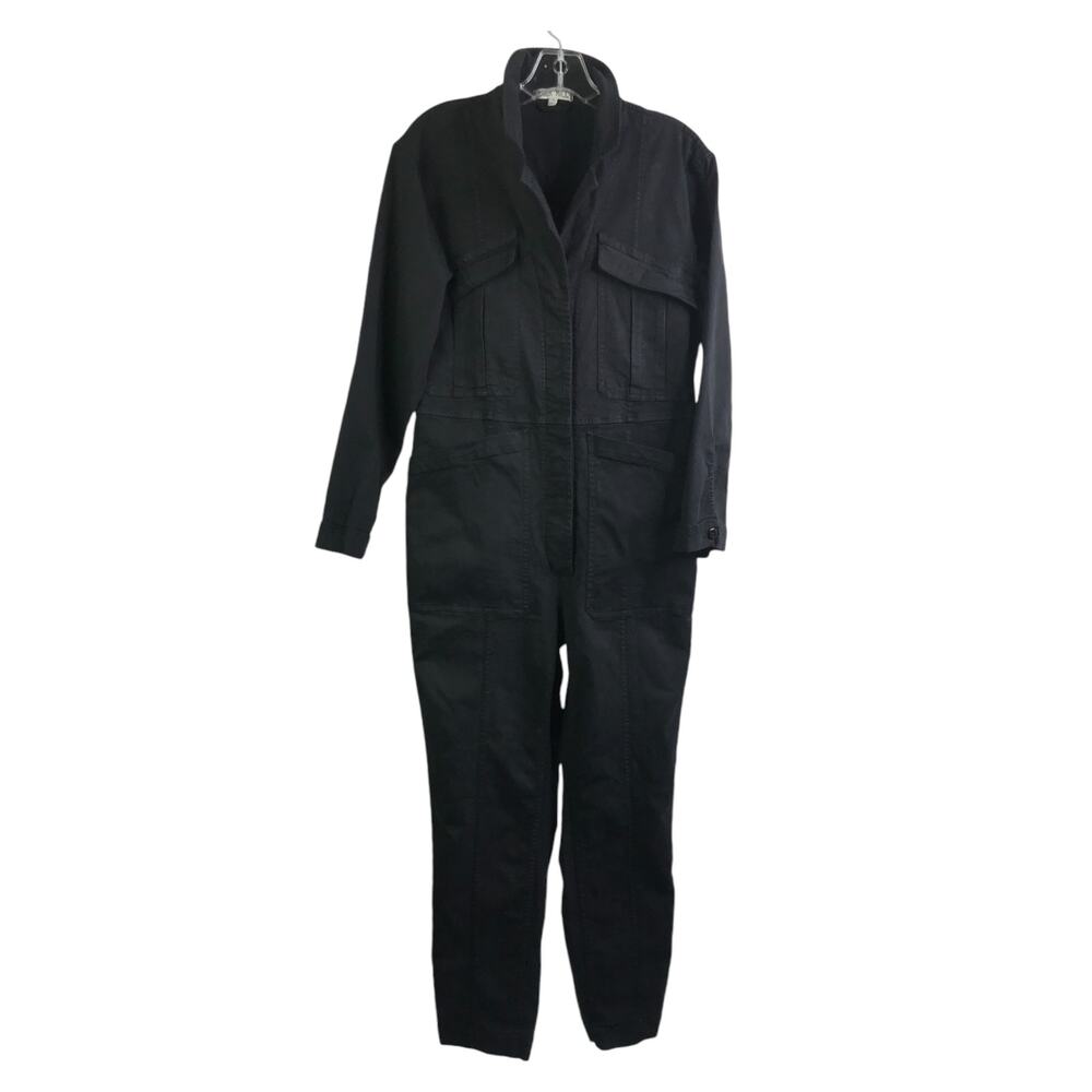 Alex Mill Jumpsuit Womens S Black Long Sleeve Romper Button Down Stretch Pockets